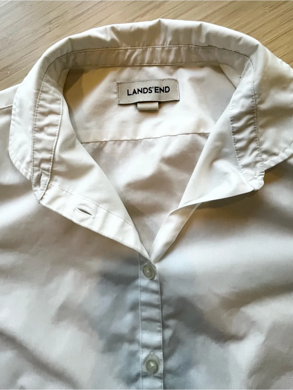 Lands' End White Short-Sleeve Collared Button-Up